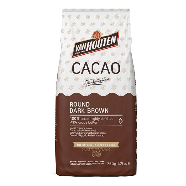 Van Houten Round Dark Brown Fat Reduced Cocoa Powder Alkalized 750g