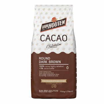 Van Houten Round Dark Brown Fat Reduced Cocoa Powder Alkalized 750g