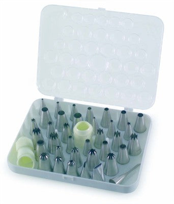 Martellato Stainless Steel Piping Nozzle Box - 36 large pieces by Home Chocolate Factory - professional pastry and chocolate equipment
