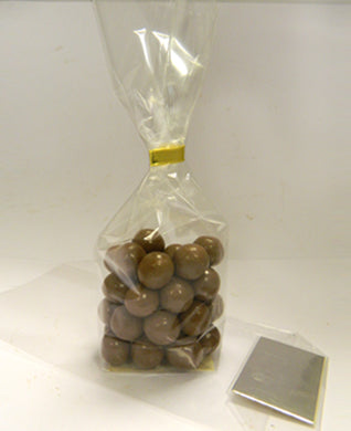 Clear Block Bottom Chocolate Bag with Small Silver Card Base by Home Chocolate Factory - professional pastry and chocolate equipment