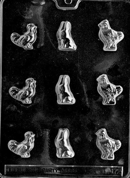 Bite Sized Easter Bunnies and Roosters Chocolate Mould by Home Chocolate Factory - professional pastry and chocolate equipment