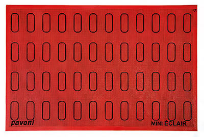 Pavoni Small Eclair Silicon Baking Mat - 48 Eclairs - 60mm x 18mm by Home Chocolate Factory - professional pastry and chocolate equipment