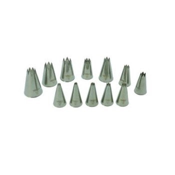 Mallard Ferriere Box of 12 Fluted Stainless Steel Piping Nozzles by Home Chocolate Factory - professional pastry and chocolate equipment