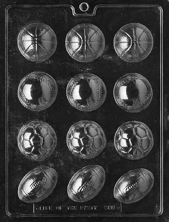 Ball Assortment (Baseball, Football, Basketball, Rugby) Chocolate Mould by Home Chocolate Factory - professional pastry and chocolate equipment