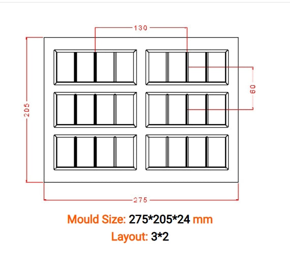 Polycarbonate Mould Dubai 275x205x24 100gr 6 cavities