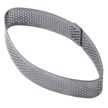 Pavoni Pointed Oval Microperforated Stainless Steel Ring- 98.5mm x 53mm x 20mm by Home Chocolate Factory - professional pastry and chocolate equipment