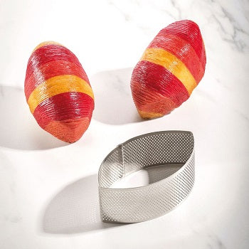 Pavoni Viennoiserie Elliptic Microperforated Stainless Steel Ring- 125mm x 74mm x 45mm by Home Chocolate Factory - professional pastry and chocolate equipment