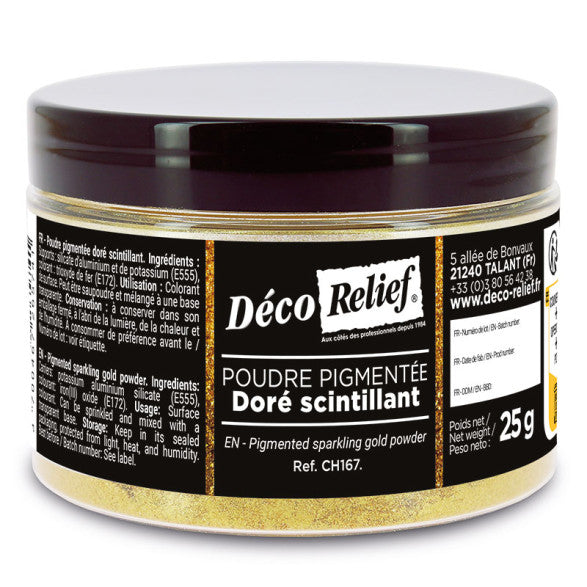 Deco relief Pigmented sparkling Gold powder 25gr by Home Chocolate Factory - professional pastry and chocolate equipment