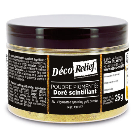 Deco relief Pigmented sparkling Gold powder 25gr by Home Chocolate Factory - professional pastry and chocolate equipment
