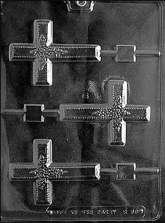 Large Cross Lollipop with Flowers Chocolate Mould by Home Chocolate Factory - professional pastry and chocolate equipment